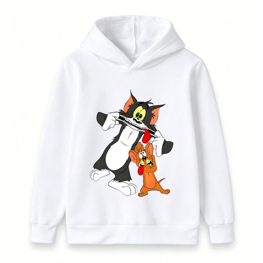 Kids Boys Girls Hoodie Sweatshirt, Funny Cartoon Cat Mouse Playing Flute Print Pullover Top, Casual Soft Long Sleeve Hooded Clothes for Boys Girls
