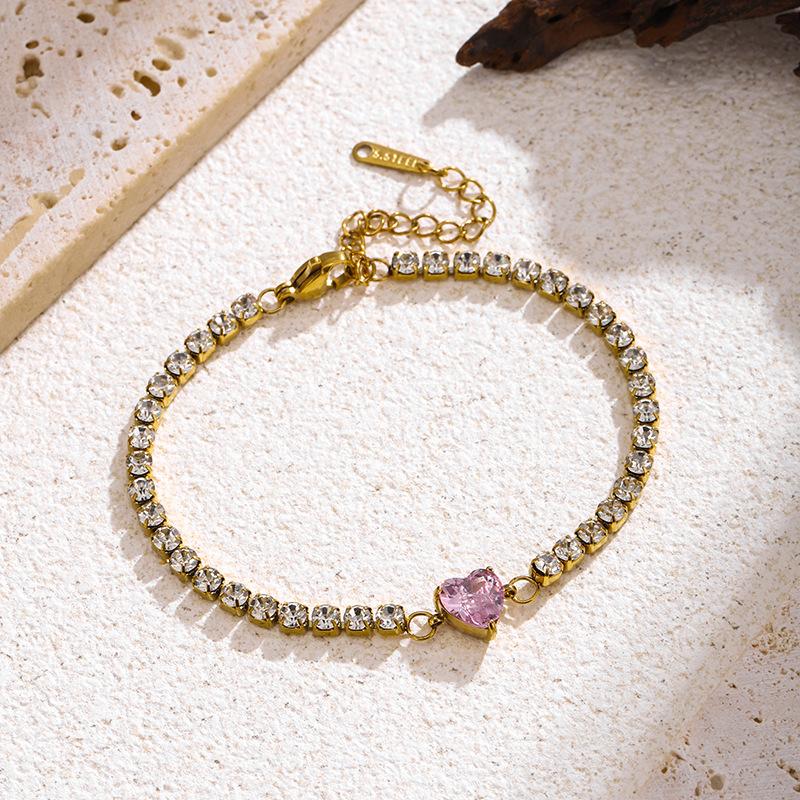 Luxury Heart Zircon Bracelet - Stainless Steel Jewelry for Women, Hypoallergenic Gift Gold Color Bangles Chain Accessories