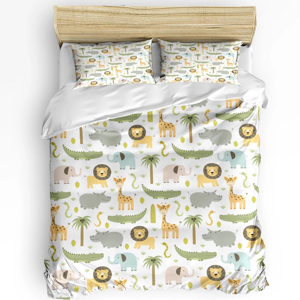 Children Bedding Set For Bedroom Bed Home Cartoon Safari African Animals Swimming In The Duvet Cover Quilt Cover And Pillowcase