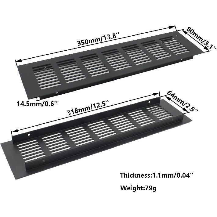 2PCS Air Vent Cover,TTZEZE Black Aluminium Alloy Ventilation Grille Rectangle Metal Louvered Grill Cover for Wardrobe Stove Shoes Cabinet Sink