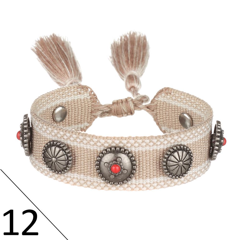 European Woven Bracelet with Metal Nail Buckle and Tassel for Women