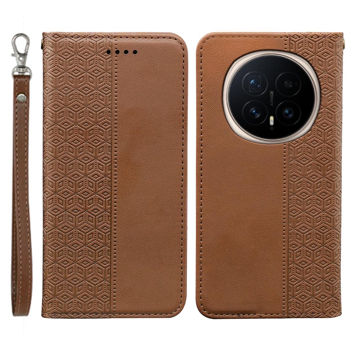 

For Honor Magic8 5G Wallet Phone Case Checkered Pattern Imprint Leather Flip Cover with Wrist Strap