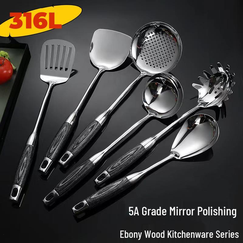 Ebony & Stainless Steel Kitchen Utensil Set with Spatula and Ladle