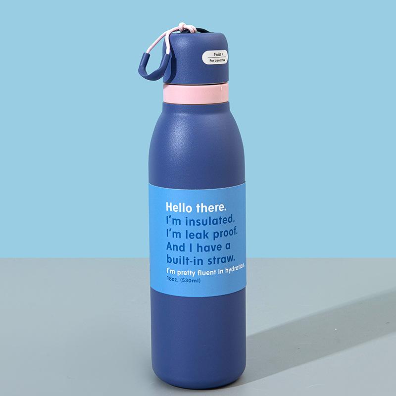 

Simple 304 Stainless Steel Thermal Cup With Straw Dual Drinking Water Bottle Outdoor Portable Sports Travel Mug For Home Use 500ml темно-синього кольору