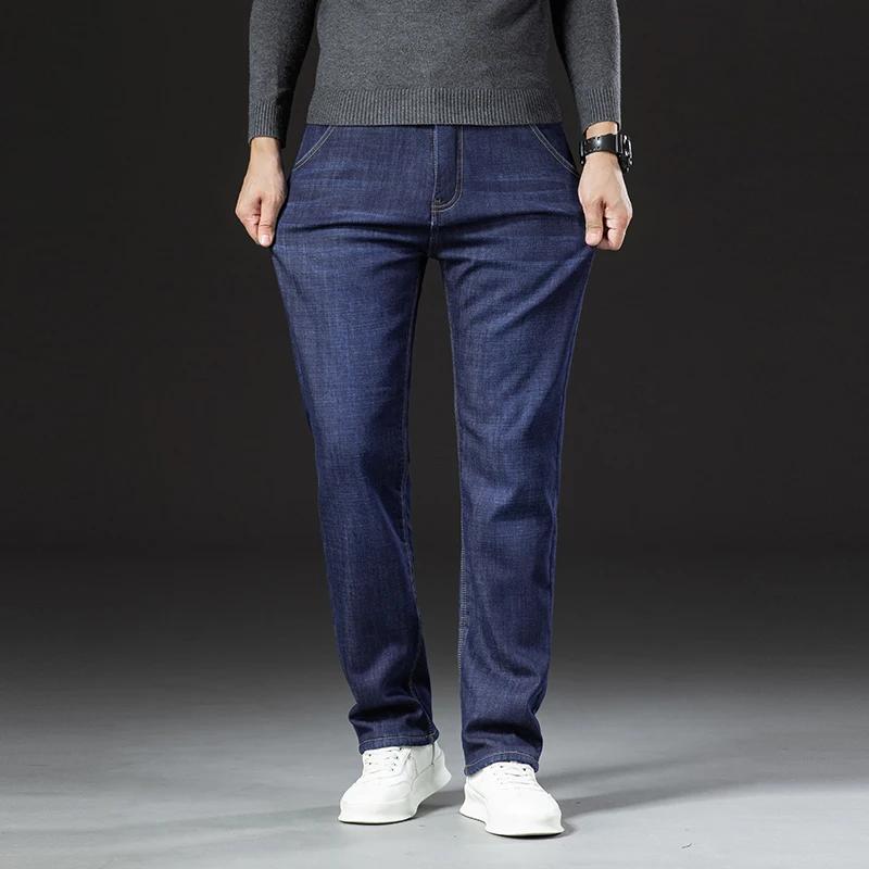Winter Lamb Fluff Denim Straight Pants Men Thicken Big  Jeans High Waist Stretch Jeansy Fleece Lined Warm Slim Vaqueros