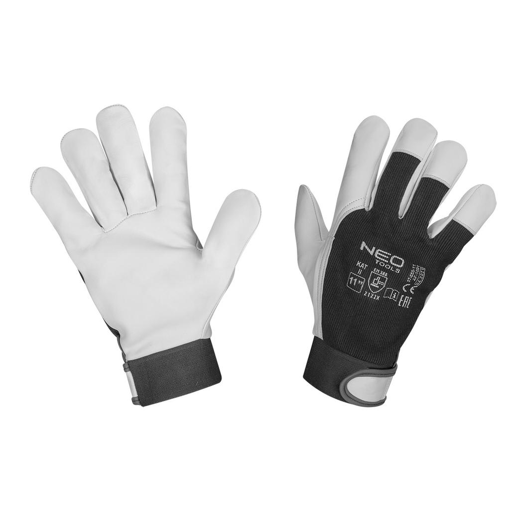 Work Gloves, 2121X, Goatskin, Velcro, Size 11", CE