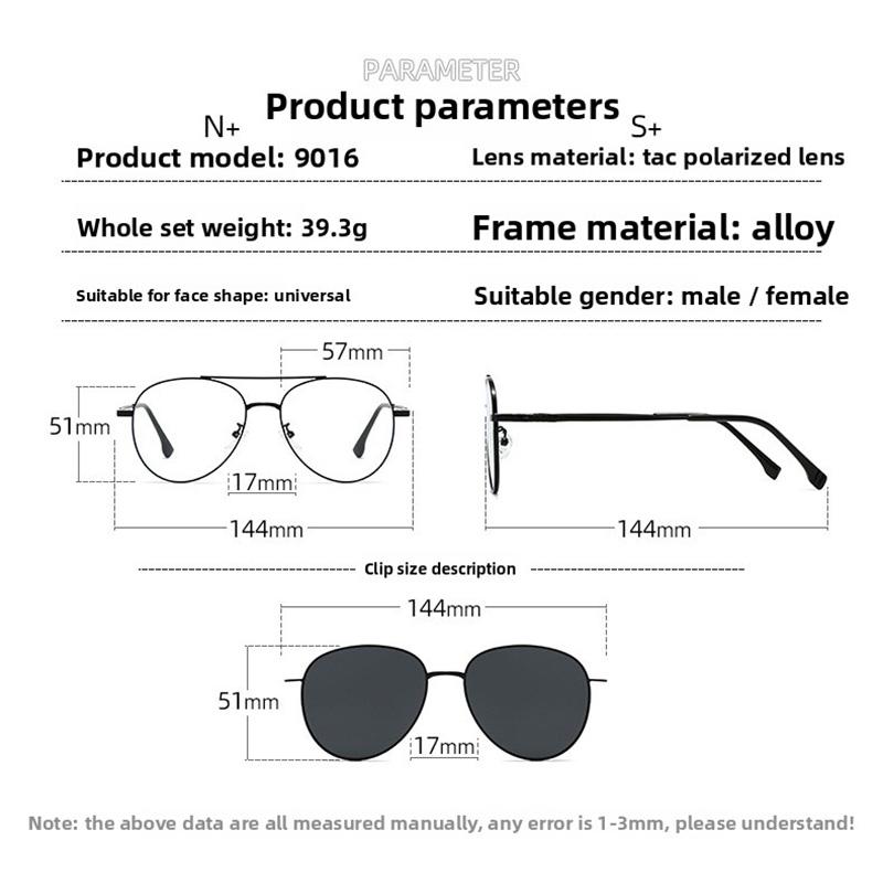 3 In 1 Magnetic Sleeve Glasses Versatile Myopia Glasses Elliptical Frame Polarized Sunglasses Two-In-One Clip-On Sunglasses