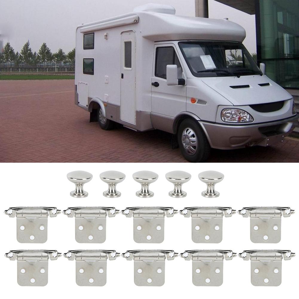 Self Closing Hinges Kit with Round Knob Handle Folding Hardware Accessory for Trailer RV Furniture