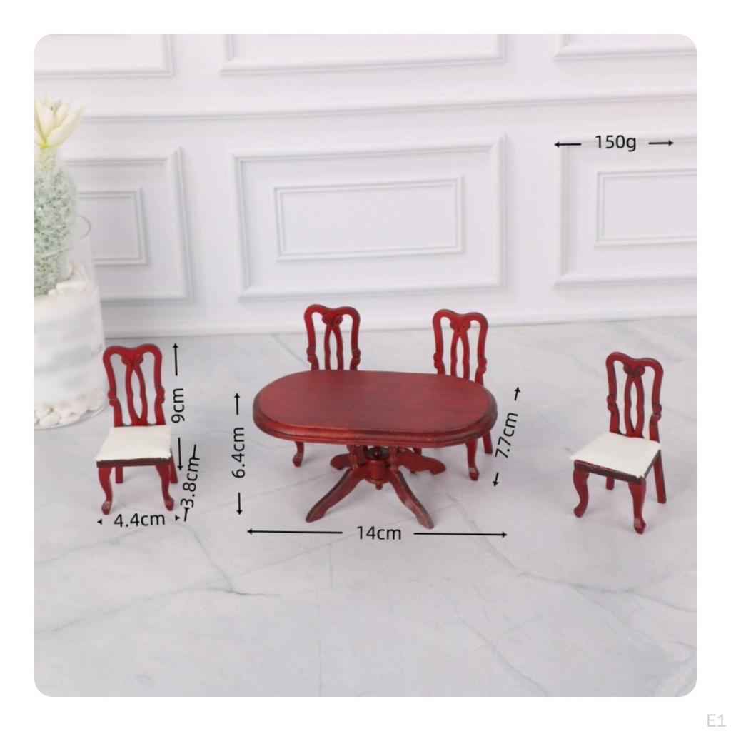Dollhouse Dining Room Furniture Retro Set European Style 1:12 Scale Table Chairs
