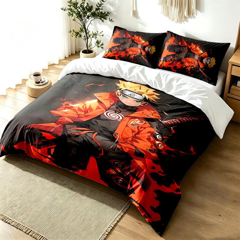 Naruto 3pc Duvet Cover Set Simple Modern Bedding Set Wrinkle Resistant Soft Fabric All Season Use a perfect gift