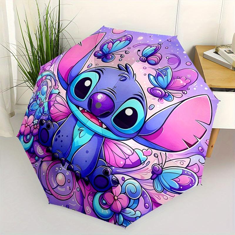 

Stitch, Butterflies Themed Automatic opening and closing folding umbrella, 8 rib windproof, compact travel design, suitable for all occasion