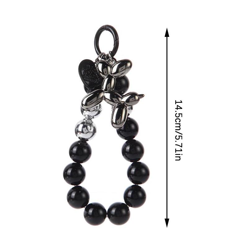 Cute Balloon Puppy Beaded Mobile Phone Chain Charm Girl Heart Light Luxury Keychain Bag Pendant Beaded Hanging Lanyard Accessory