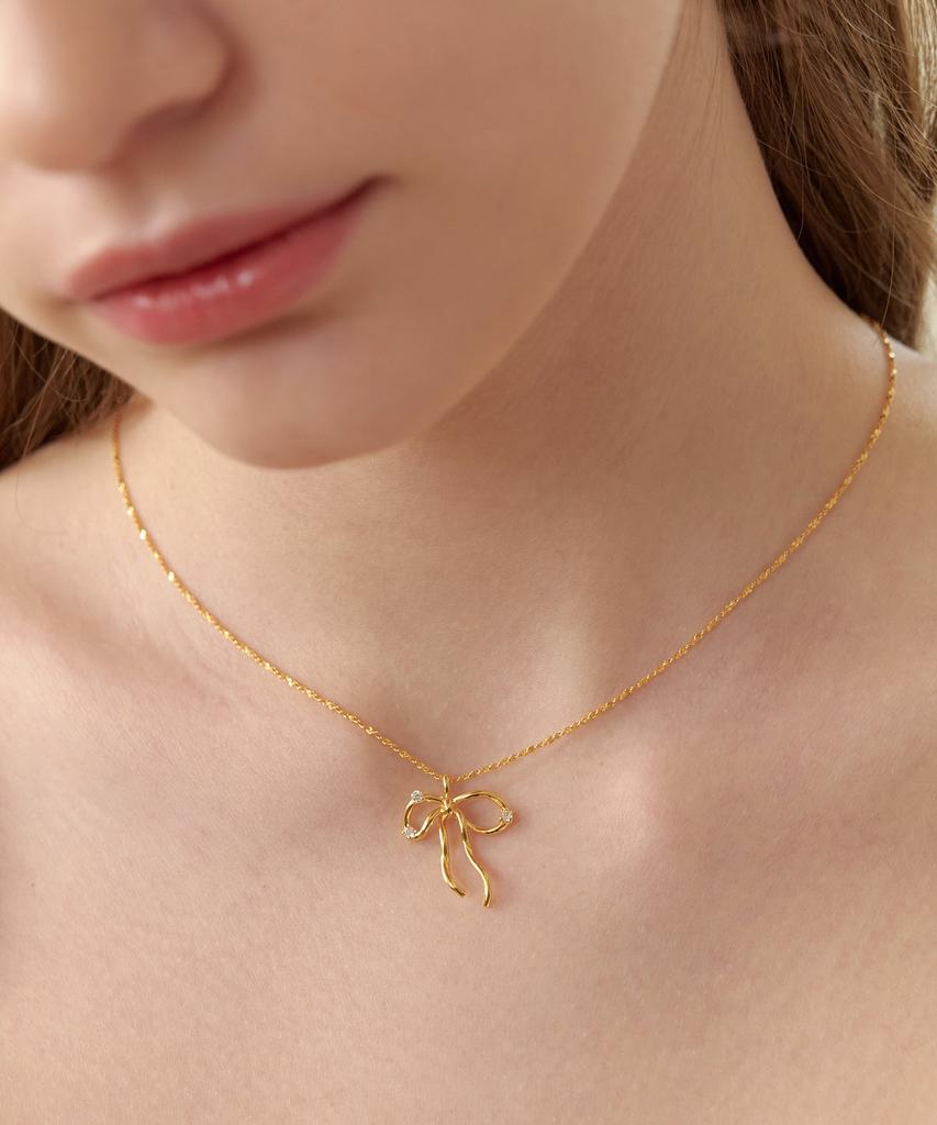 Tatiana (Silver 925) Glint Big Ribbon Necklace Nz2182