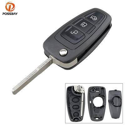 3 Tasten Auto Fernbedienung Schlüsseletui Abdeckung Schlüsselgehäuse für Ford Focus Fiesta Kuga Transit C-Max Schwarz Auto Ersatz Zubehör