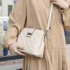 Genuine Leather Women's Bag, New Trendy Embroidery Thread Rhombus Shoulder Messenger Bag, First-layer Cowhide Bucket Bag