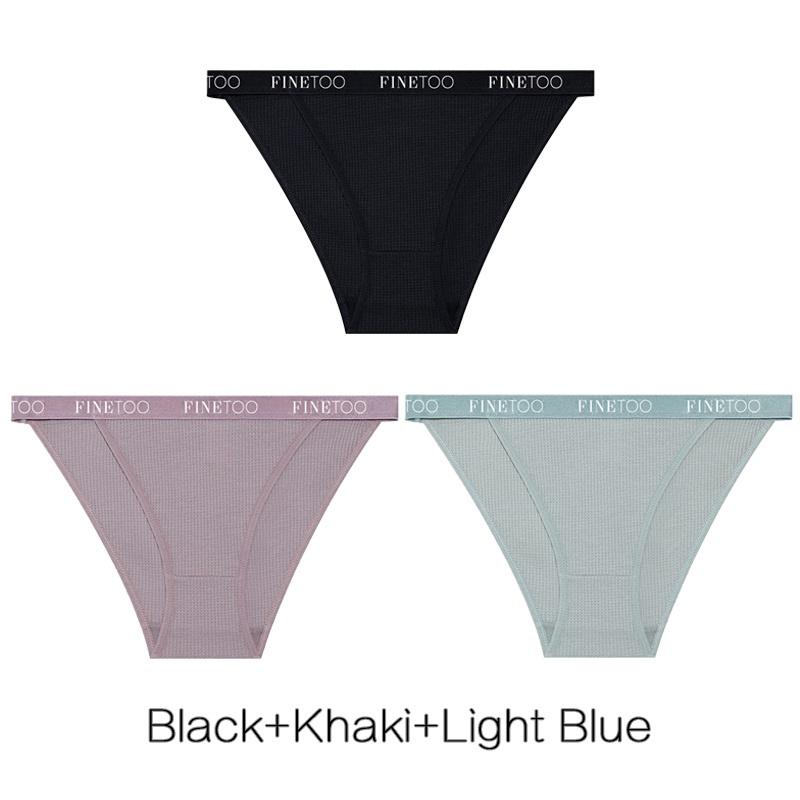 FINETOO 3Pcs/set Women's Cotton Panties Low-Rise Female Comfortable Underwear Waffle Briefs Letter Belt Underpants Lingerie New