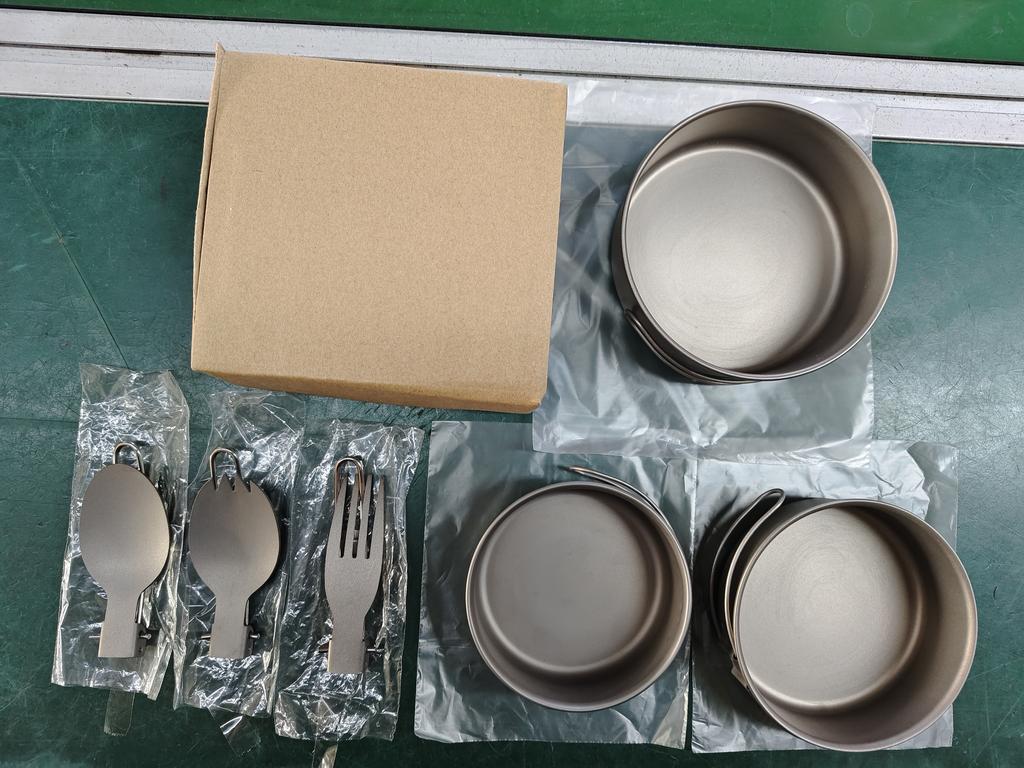 Camping Bowl and Utensil Set 3 Bowls Spoon Fork Combo Titanium Bowl with Folding Handle Ultralight Hiking Titanium