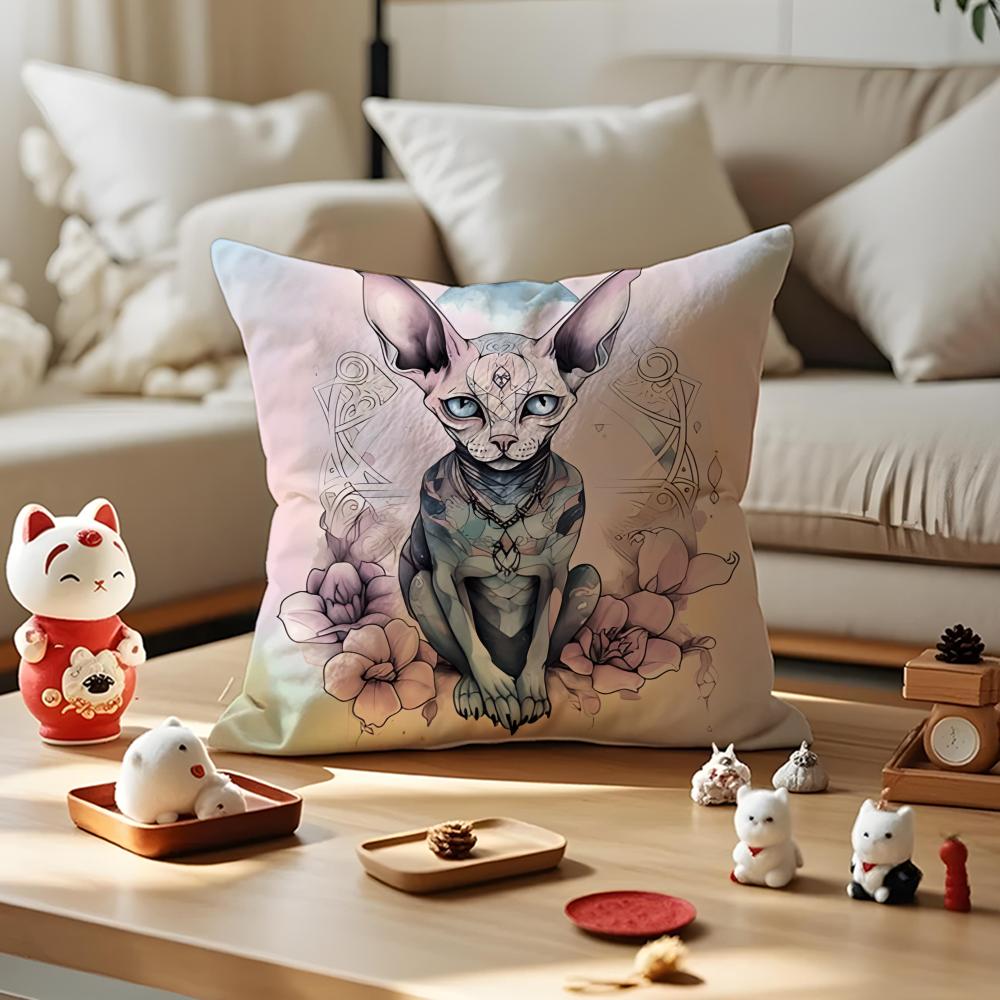 Sphynx Cat Cushion Cover Anti-dustmite Pillowcase Invisible Zipper Silky Short Plush Sofa Cushion Cover