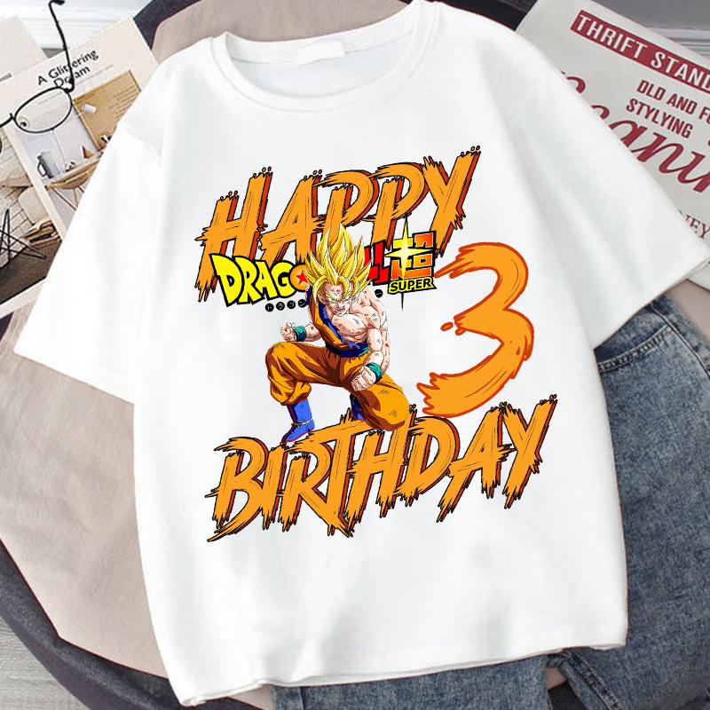 T-shirt a maniche corte per bambino Dragon Ball Stampa Numero Compleanno Cotone Pullover Ragazzi Estate Casual Girocollo Top Regalo di Compleanno per Bambini