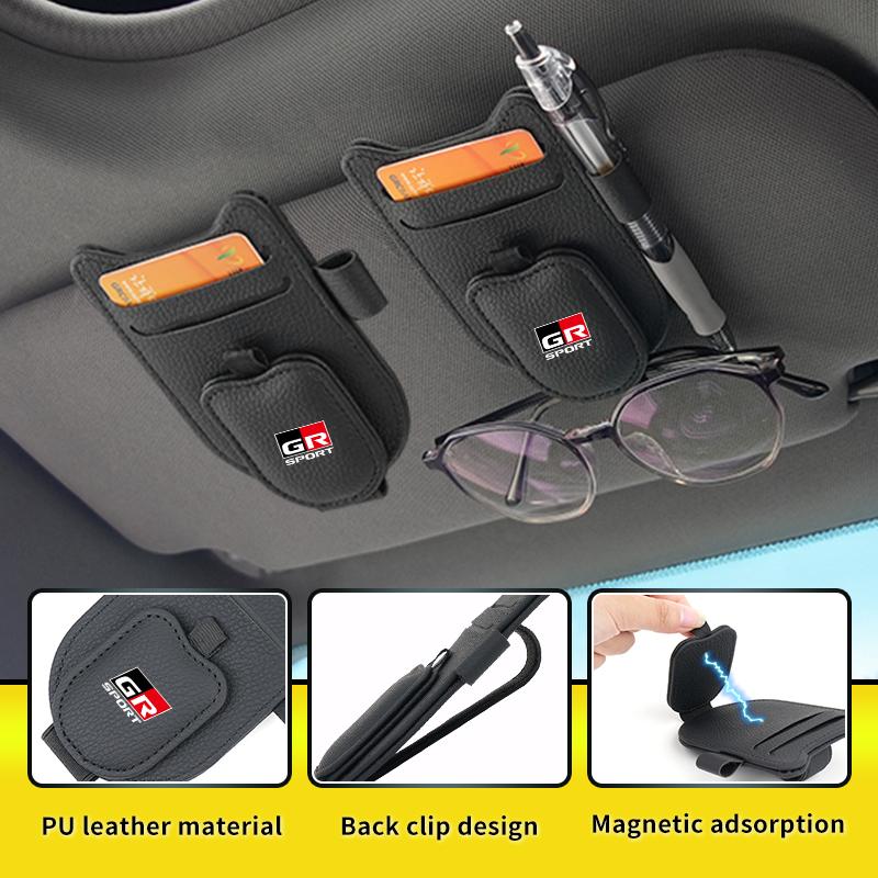 Car Sunglasses Holder Sun Visor PU Leather Glasses Clip For Toyota GR Sport Corolla Yaris Camry Prius RAV4 CHR Key Accessories