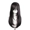 60cm Layered Black Long Straight Wig with Air Bangs, Full Cap Synthetic Fiber Wig for Lolita & JK Style Daily Wear