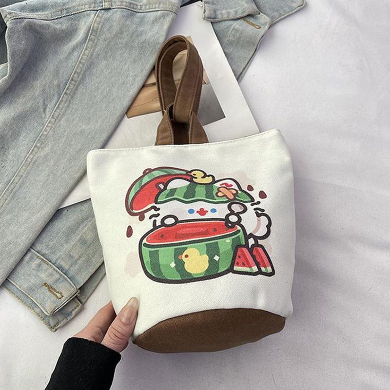 2025 Portable Bucket Bag Hand-Carrying Out Ins Canvas Bag Cute Girl Mobile Phone Female Bag