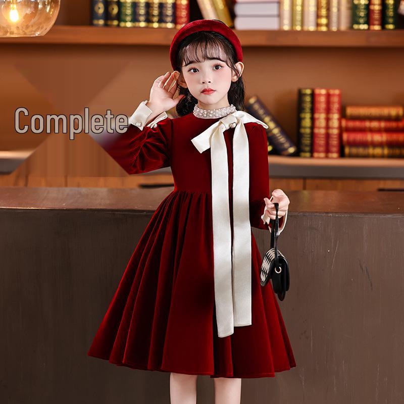 Autumn/Winter 2026 Girls' Exquisite Red Princess Dress - High-End Children's Fashion