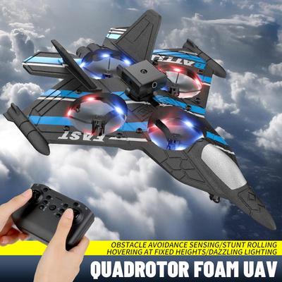 Remote Control Foam Fighter Drone with Lights & Camera - Crash-Resistant, Obstacle Avoidance Airplane Toy for Kids.