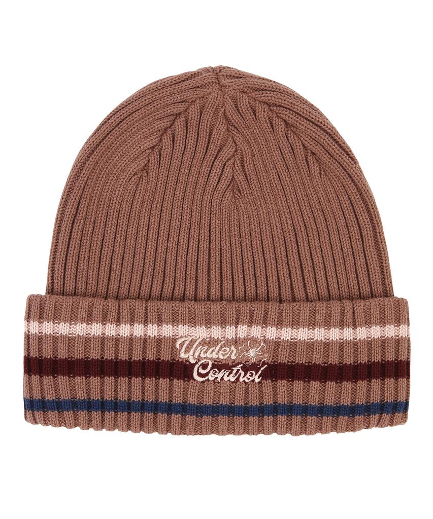 Eondeokeonteulol All-Season Thin Long Cotton Knit Unisex Logo Beanie Hat Beanie / Floral Script / M Stripe / D Pink
