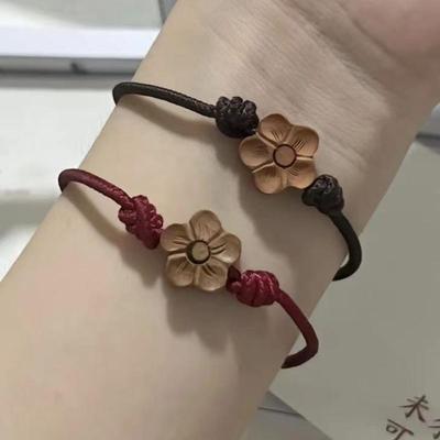 Mahogany Carved Plum Blossom Red Rope Hand Rope Handmade Rope Woven Lucky Hand Rope for Girlfriends Gifts