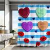 Valentine'S Day Candy Heart Shower Curtain Checkerboard Pattern With Love Messages Waterproof Polyester Bath Curtain With Hooks