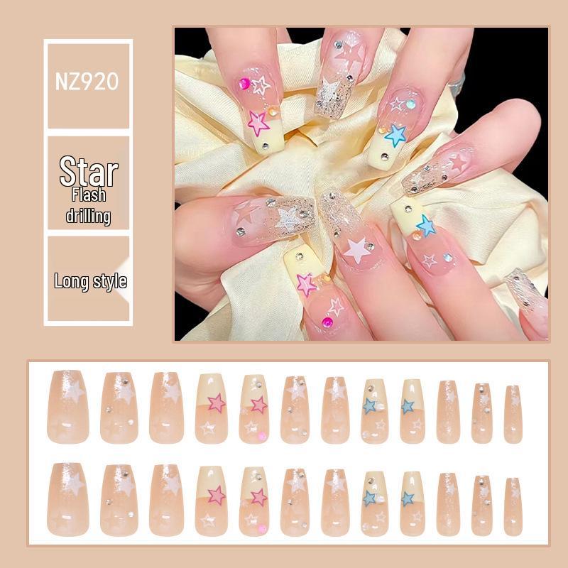 

Мерцающие накладные ногти Starry Sparkle - Сладкий крутой стиль, Т-образный дизайн ногтей в форме гроба, Набор из 24 штук