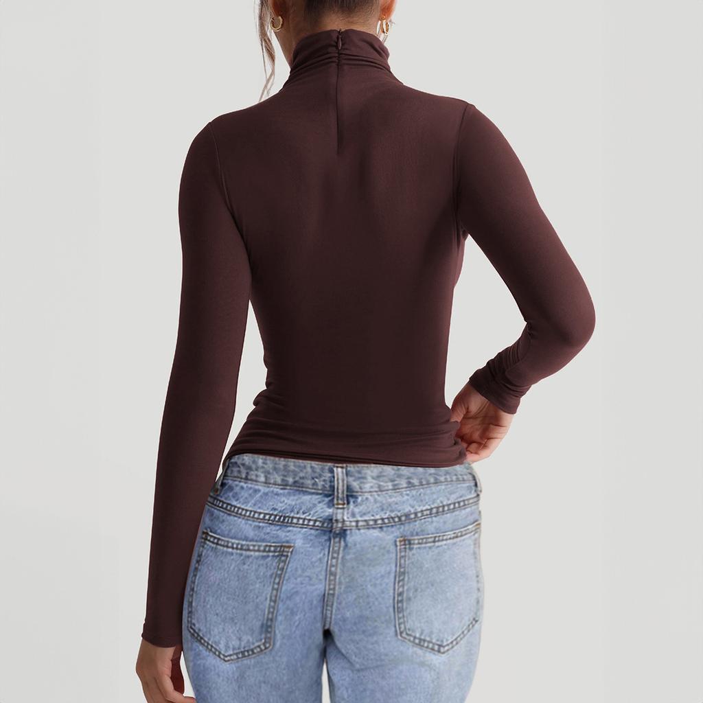 Casual Resort Style High Collar Long Sleeve Bottoming Shirt T-shirt for Women 2025 Autumn and Winter
