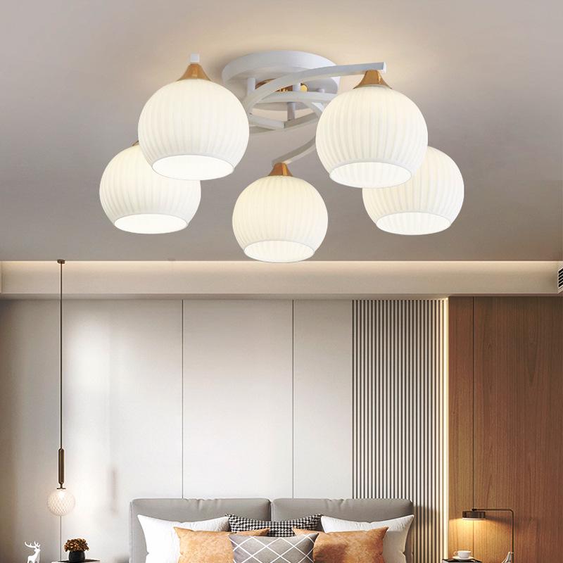 Moderner minimalistischer nordischer Cremefarbener Kürbis-Kronleuchter für Wohnzimmer oder Schlafzimmer