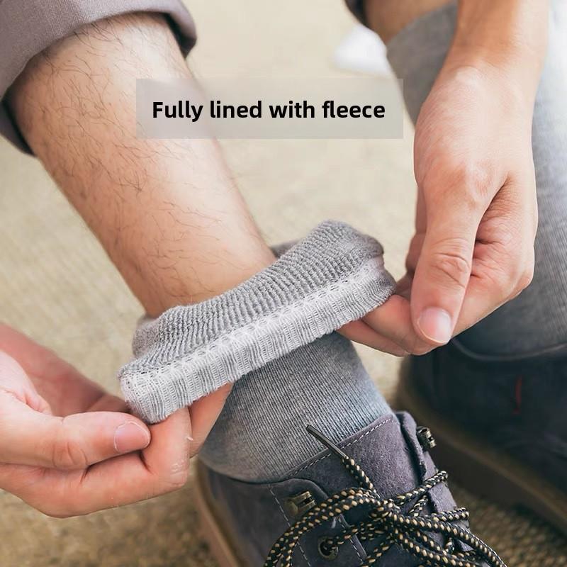 Zopfmuster Herren Wadenhoch Unifarben Winter Fleece Verdickt Warm Boden Socken, Freizeit Business Wadenhoch Herren Handtuch Socken