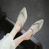 Johnature Low Heel Outdoor Slippers Fashion Pointed Toe Woven Genuine Leather Women's Slip-on Shoes