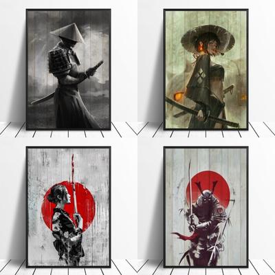 Arte giapponese Anime Geisha Spada Samurai Guerriero Guerriero Donna Poster e stampe Poster da parete Stampa artistica su tela Home Decor No Frame