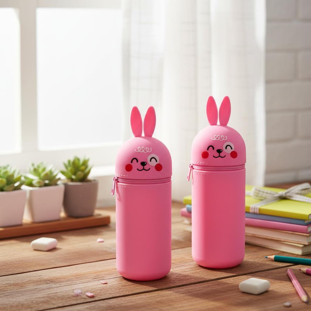 New 1pc Cute Foldable Pencil Case Silicone Dirt Resistant Pen Container Broken-resistant Animal Shape Pencil Holder for Students