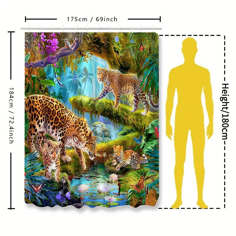 Tropical Rainforest Theme Waterproof Mold-proof Shower Curtain Home Decor Leopard Pattern Bath Curtain Creative Bathroom Item