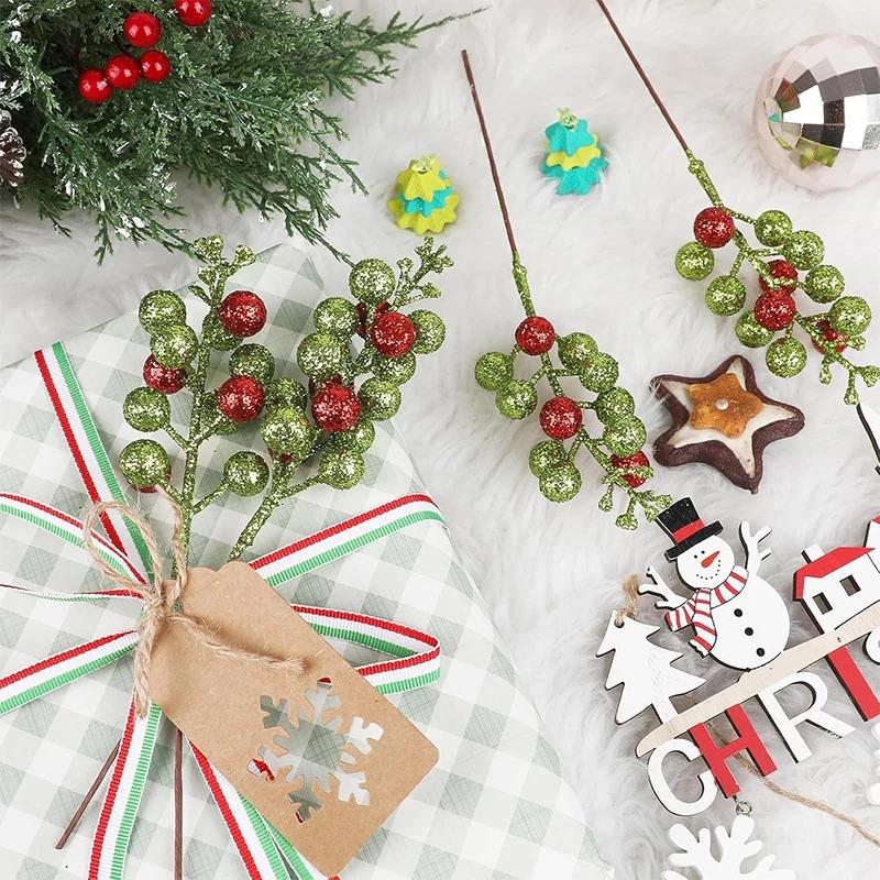 5/10Pcs Christmas Red Green Artificial Berry Bouquet - Xmas Tree Ornaments, Home Decor & New Year Party Supplies