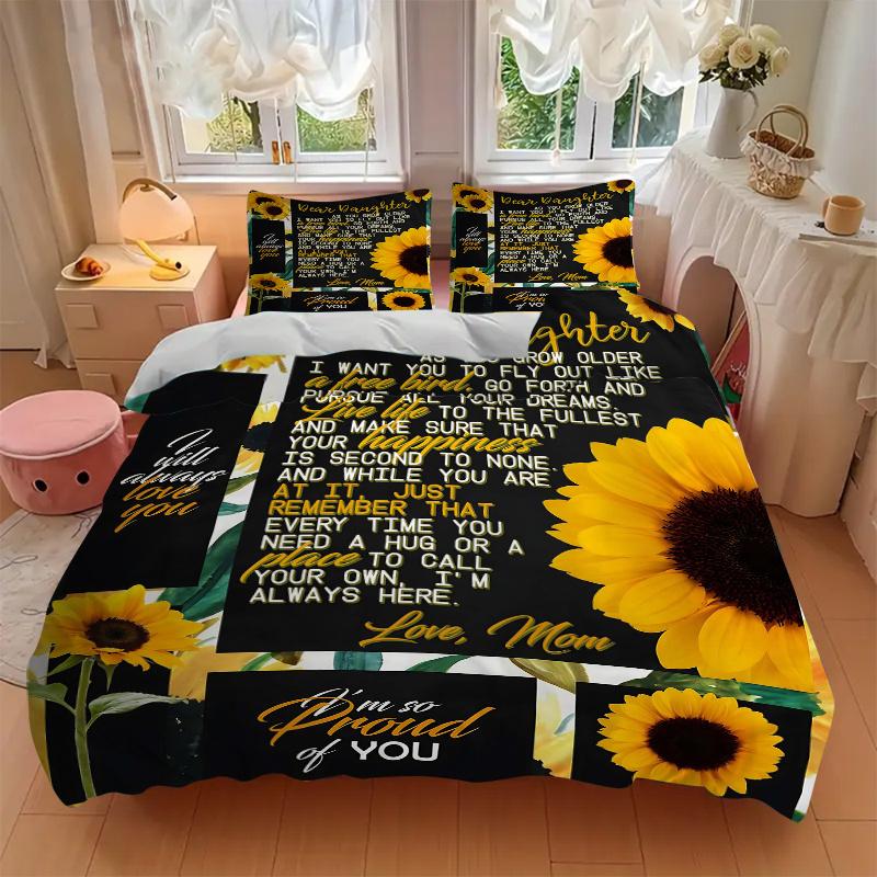 3pcs Mom's Love Letter Quilt Cover Set - Soft and Cozy Bedroom, Guest Room and Dorm Decorative Bedding 3-Piece Set 1 Quilt Cover + 2 Pillow Shams