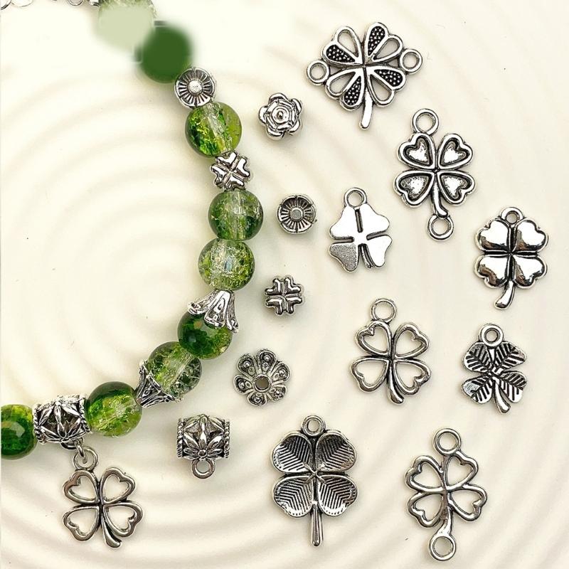 100 Pieces Four Leaf Grass Pendant Jewelry Making Supplies Alloy Texture Crafting Supplies Jewelry Part Jewelry Pendant