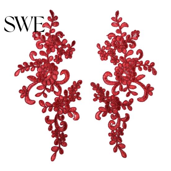 Embroidery Lace Applique 2 Pcs Sewing Flower Fabric Collar Patch Motif Trim for Clothing Wedding Gown Dress Bridal DIY Crafts Daily Wear Tailor Shops