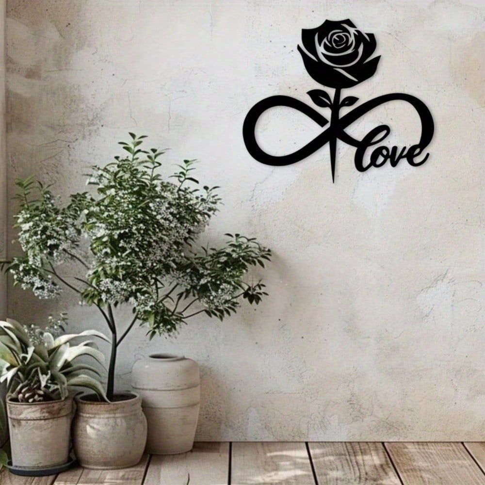 Black Rose Infinite Metal Wall Art Romantic Love Indoor Outdoor Home Decor Modern Gift