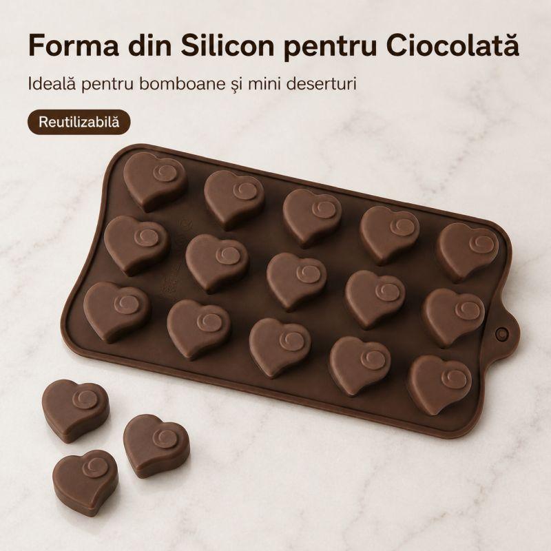 Silicone Chocolate Mold 15 Hearts Candy Mold Flexible Praline Jelly Dessert Mold Reusable 21x10.5cm Brown