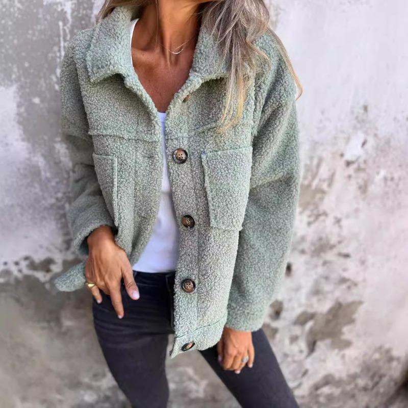 Autumn and Winter Collar Single Breasted Lamb Wool Jacket