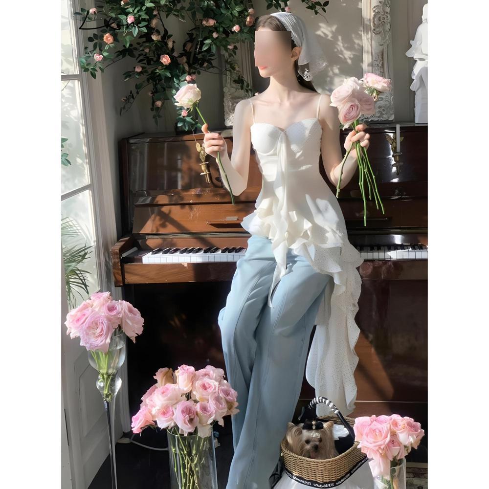 

Платье с неровным краем с рюшами, темпераментное цветочное платье-сарафан, женское летнее повседневное новое нишевое XL- (recommended 110-60kg)