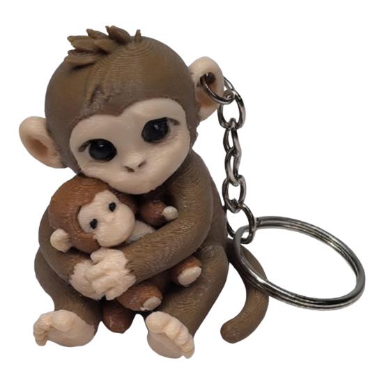 3D Printed Monkey Keychain Cute Monkey Holding Plush Toy Hanging Keychain for Backpack Car Keys Gift for Kids