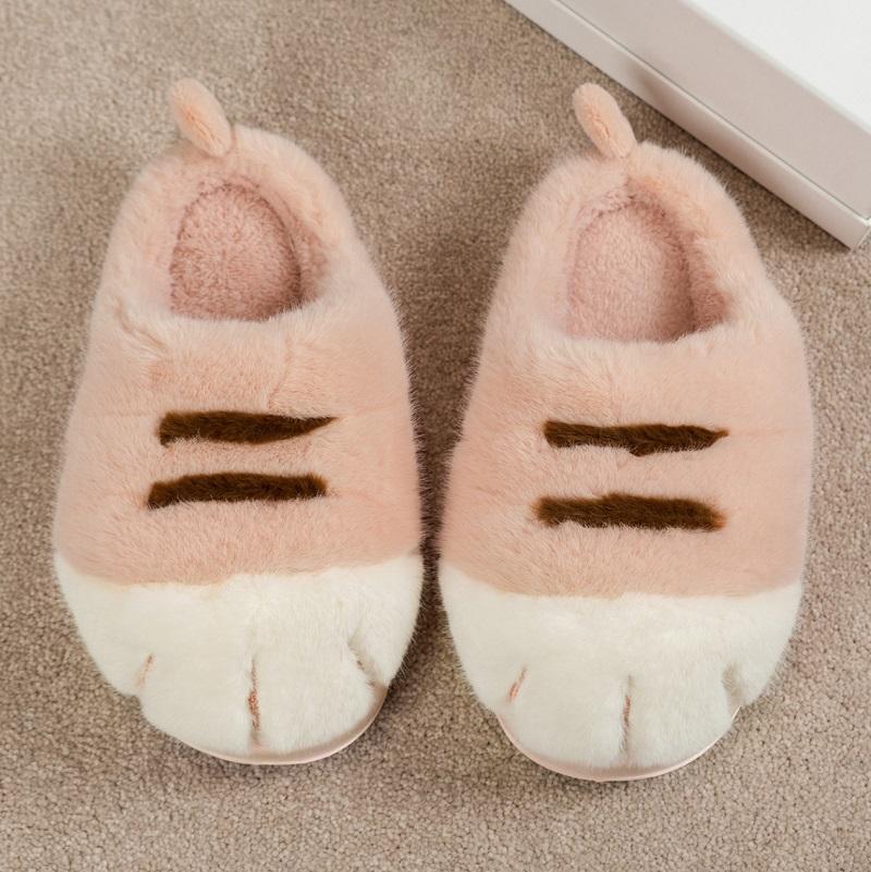 Fashion Ins Cat Paw Slippers Adults Winter Flip Flops Men Warm Fur Slides Fluffy Kitty Fuzzy House Shoes Unisex Animal Claw Slippers Man