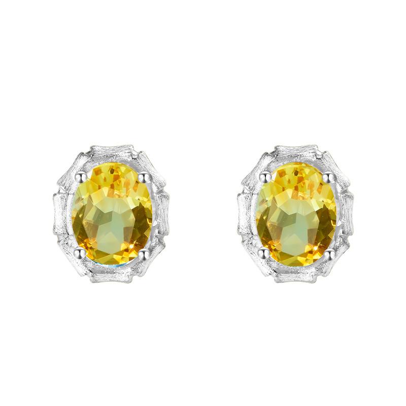 S925 sterling silver stud earrings necklace ring set with natural crystal stone brushed craftsmanship light luxury section high-rise jewelry set